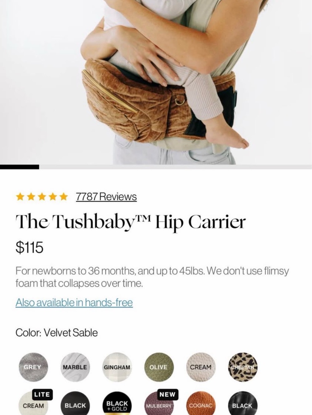 The Tushbaby™ Velvet Hip Carrier - Velvet Sable Brown